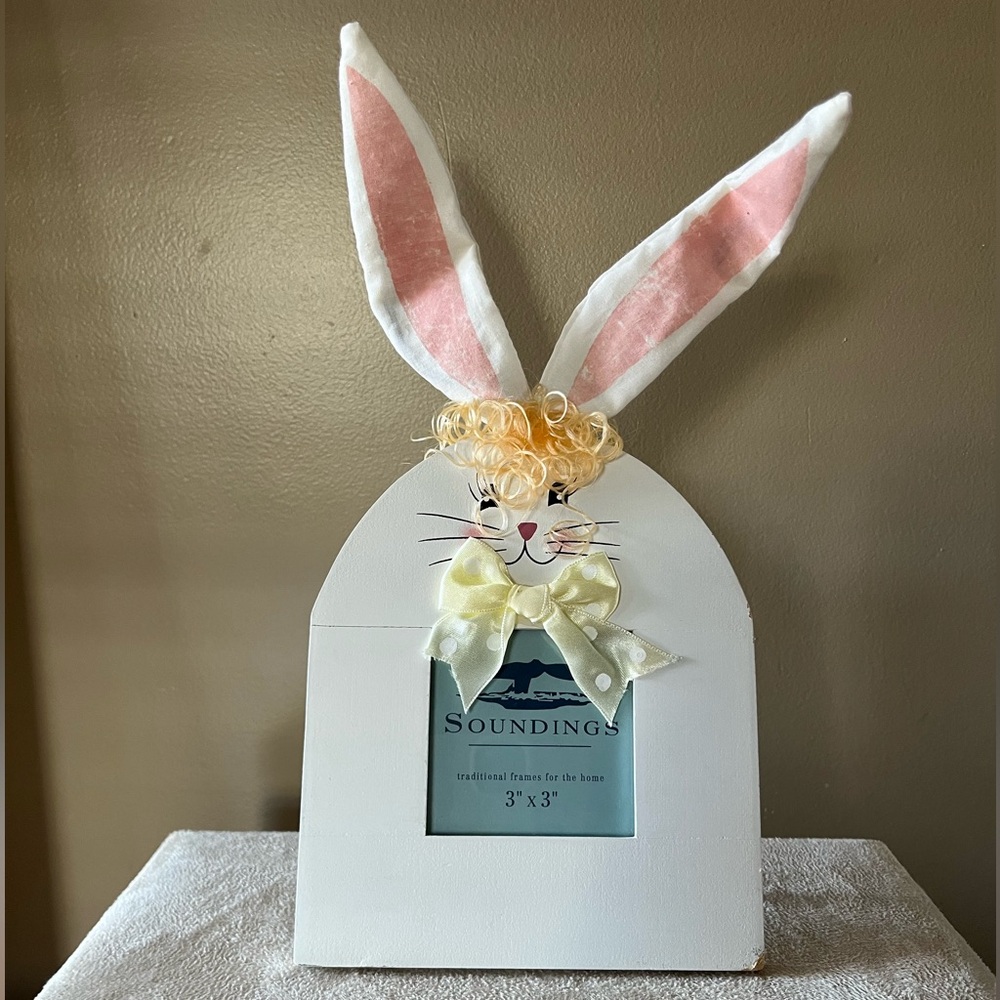 White Bunny Vintage Picture Frame with Pink Ears